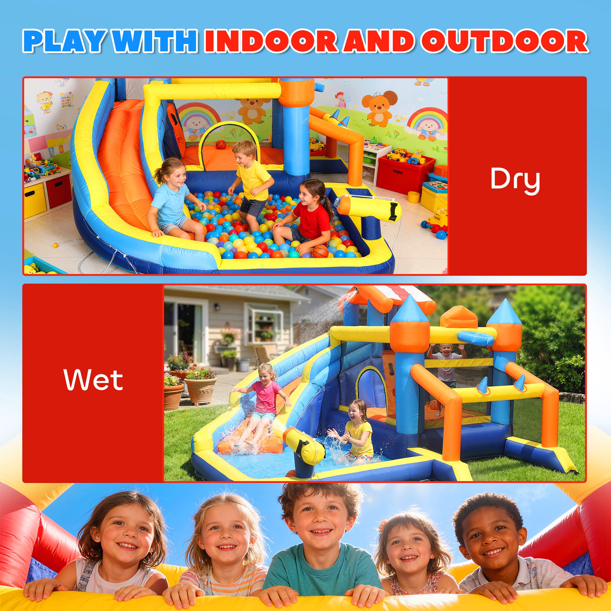 AIYAPLAY Bouncy Castle for Kids, Inflatable Bounce House with Slide, Pool (Ball Pit), Climbing Wall and Blower for Outdoor 