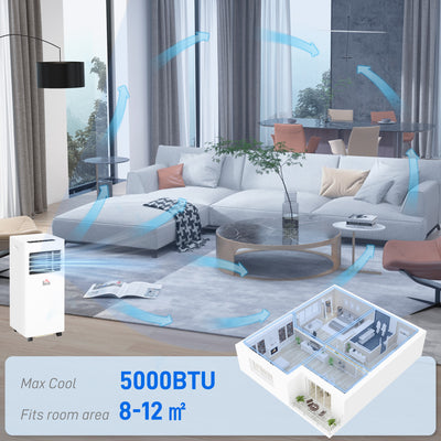 HOMCOM 5000 BTU Air Conditioning Unit, 3-in-1 Portable Air Conditioner, Dehumidifier, Cooling Fan with 2 Speeds, 24H Timer, Remote Control, Digital Display, Window Venting Kit, 12m² 