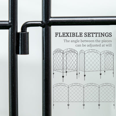 Outsunny Steel Decorative Swirls Outdoor Picket Fence Panels Set of 4, Black 