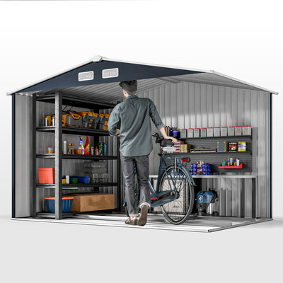 Outsunny 9 x 6ft Metal Garden Shed, Outdoor Storage Tool House with Ventilation Slots, Foundation Kit and Lockable Double Doors, Dark Grey 