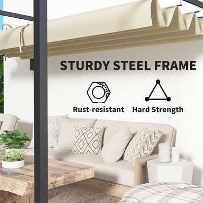 Outsunny 3 x 4m Lean To Steel Pergola, with Moving Fabric Canopy - Khaki 