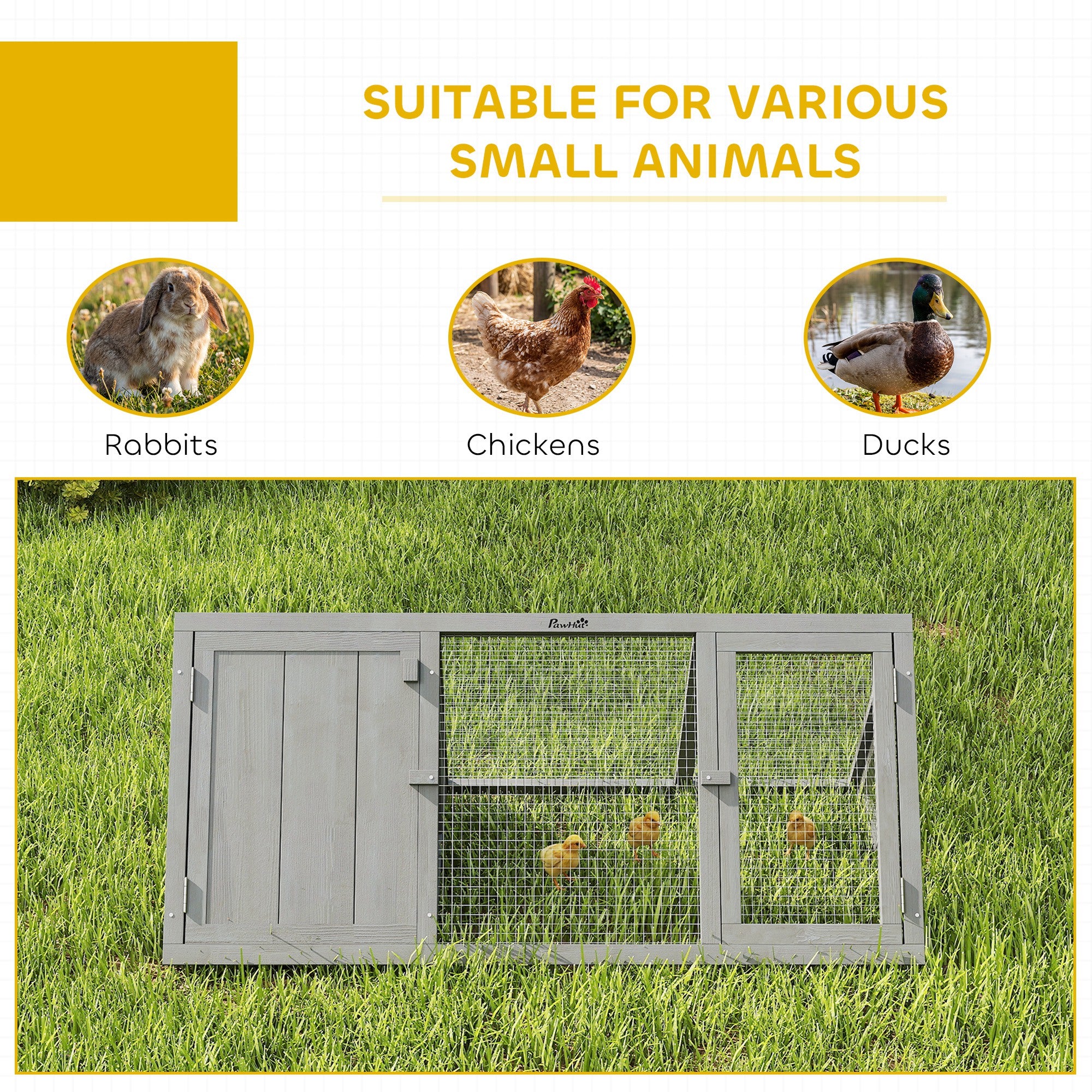 PawHut Rabbit Hutch, Wooden Guinea Pig Hutch with Run and Doors, Outdoor Triangle Bunny House for Rabbits,Duck and Chicken 