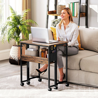 HOMCOM 63 cm Drop Leaf Writing Work Desk - Rustic Brown 