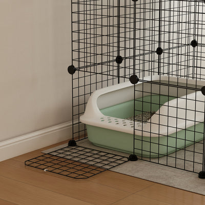 PawHut Steel Wire Cat Cage Indoor with Hammock, Ramps, Doors, DIY Cat Enclosure for 1-3 Cats, Black 