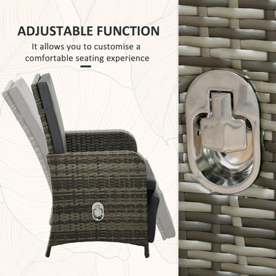 Outsunny 3 Pieces Rattan Bistro Set Balcony Furniture with Cushions, Storage Function - Mix-Grey 