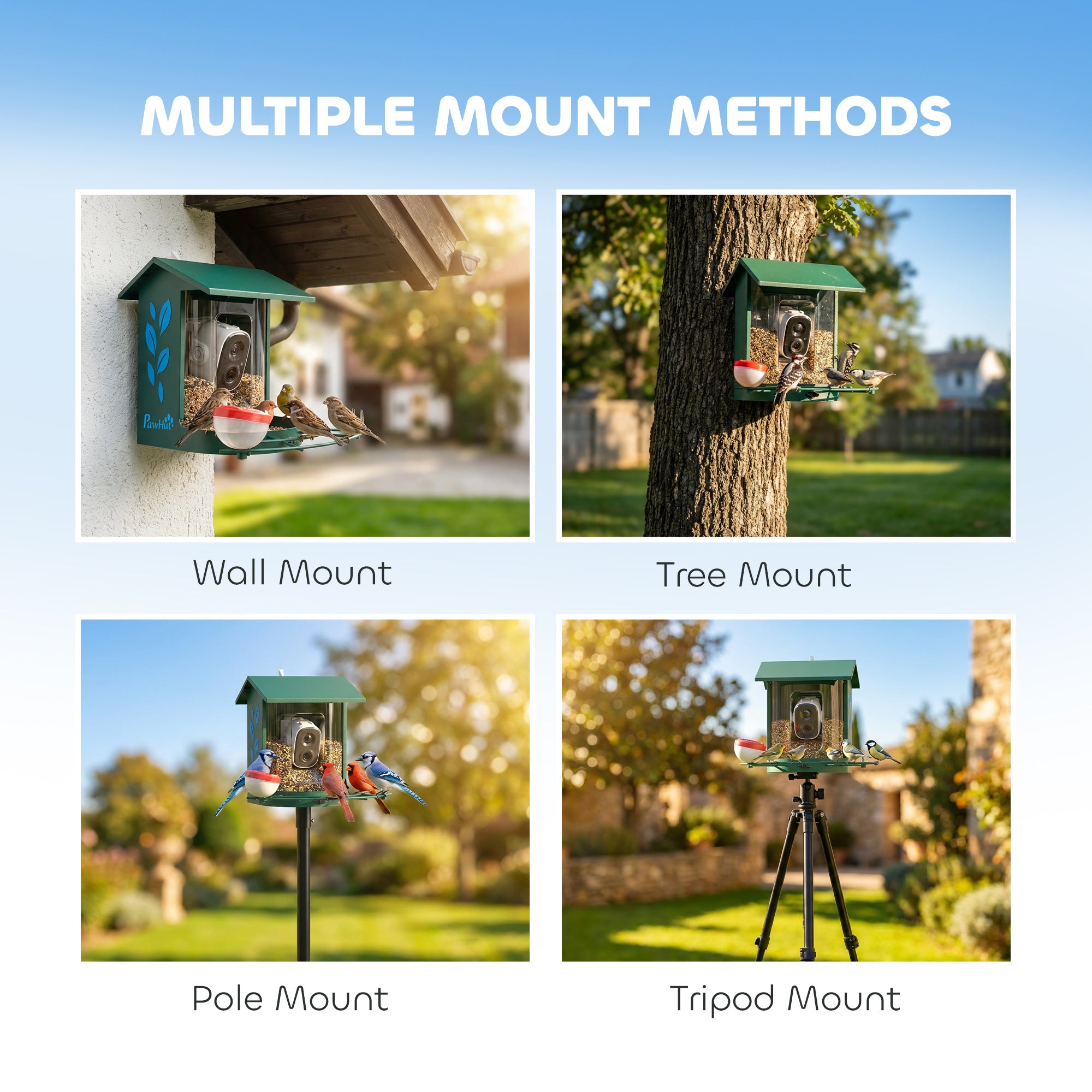 PawHut Smart Bird Feeder Camera 2K HD with AI Identifies 16,000+ Species, 2K HD Auto Capture Video, APP Instant Notifications 