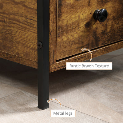 HOMCOM Side Table, Narrow Bedside Table with 2 Drawers and Storage Shelf, Industrial End Table with Metal Frame for Small Spaces, Rustic Brown 