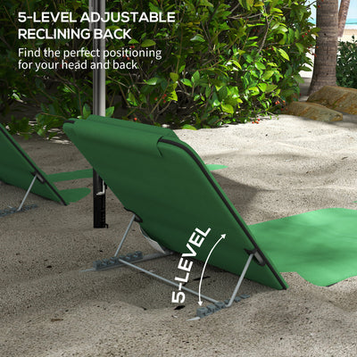 Outsunny Set of Two Metal Frame Beach Chairs, with Reclining Backs - Green 