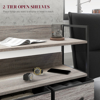 HOMCOM Rustic Chest of Five Fabric Drawers - Grey Wood Effect 