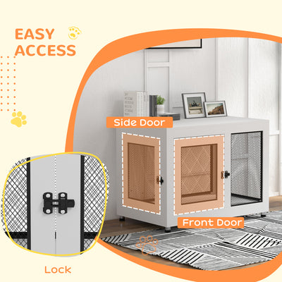 PawHut 2-in-1 Dog Cage & Side Table, with Two Doors, Cushion, for Large Dogs 