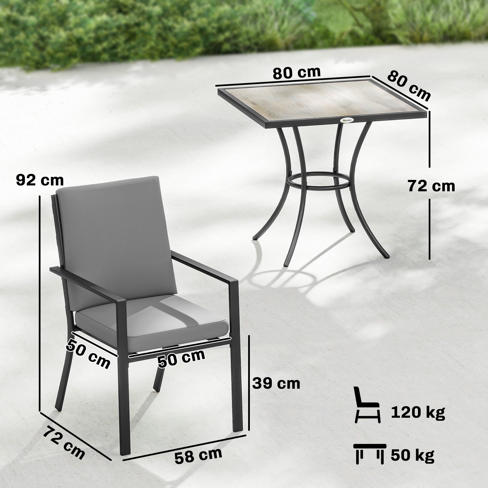 Outsunny 5 Pieces Outdoor Dining Set with Cushions, Garden Dining Set for 4 with Square Table and Stackable Chairs 