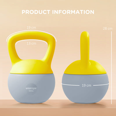 SPORTNOW Soft Kettlebell, 6kg Kettle Bell with Non-Slip Handle for Home Gym Weight Lifting and Strength Training, Yellow and Grey 