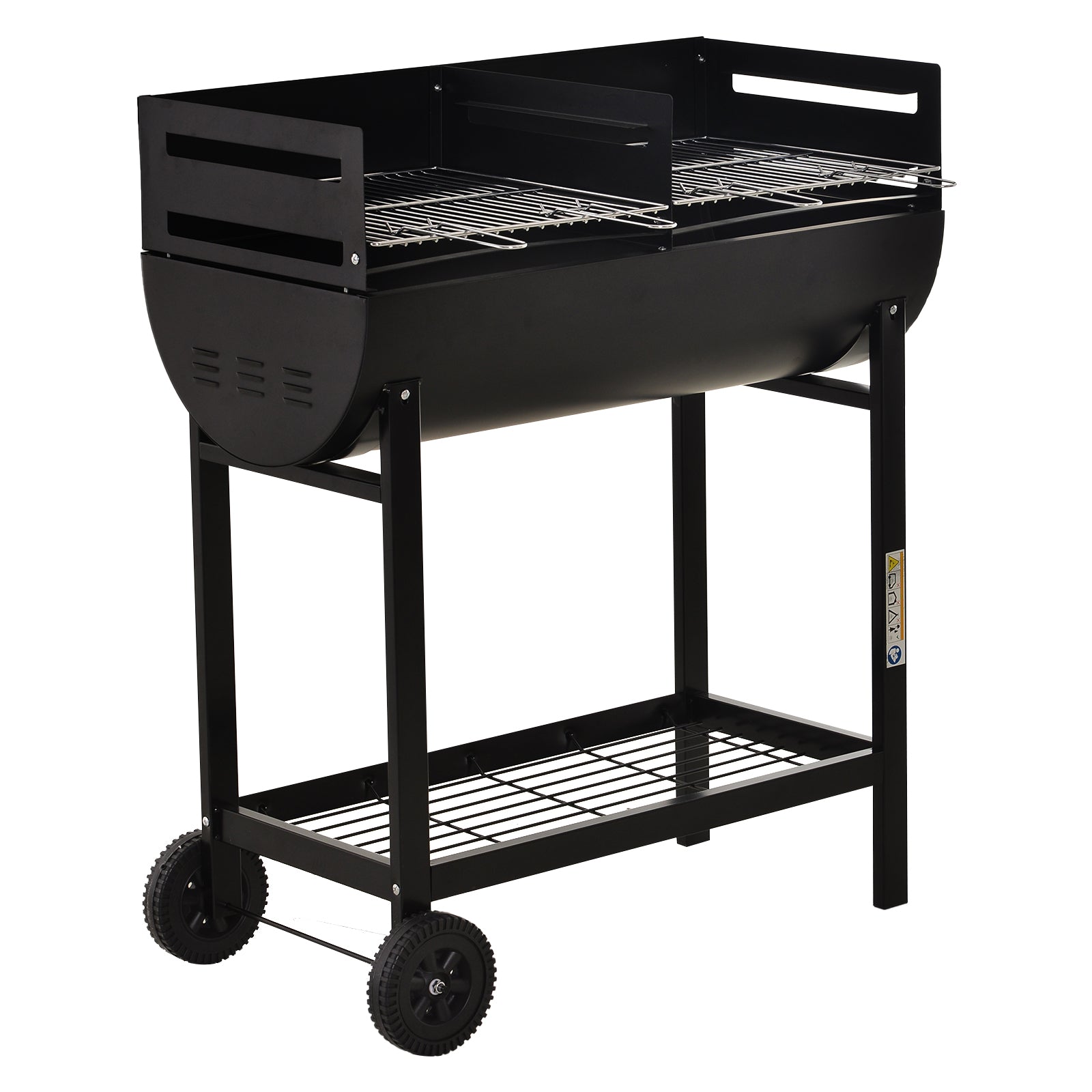 Outsunny Steel 2-Grill Charcoal BBQ w/ Wheels Black 