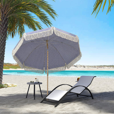 Outsunny 1.7 m Beach Umbrella with Sand Anchor, 30° Tilting Fringed Beach Garden Parasol with Adjustable Height, Blue 