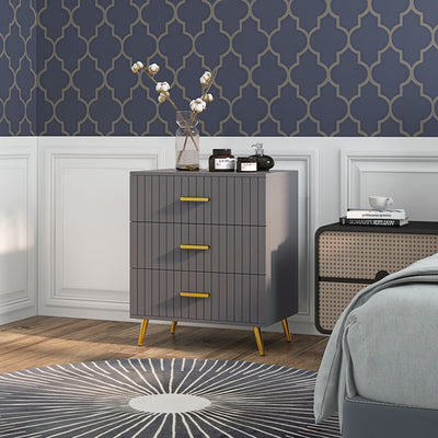 HOMCOM Three Drawer Embossed Line Dresser - Grey/Gold Tone 