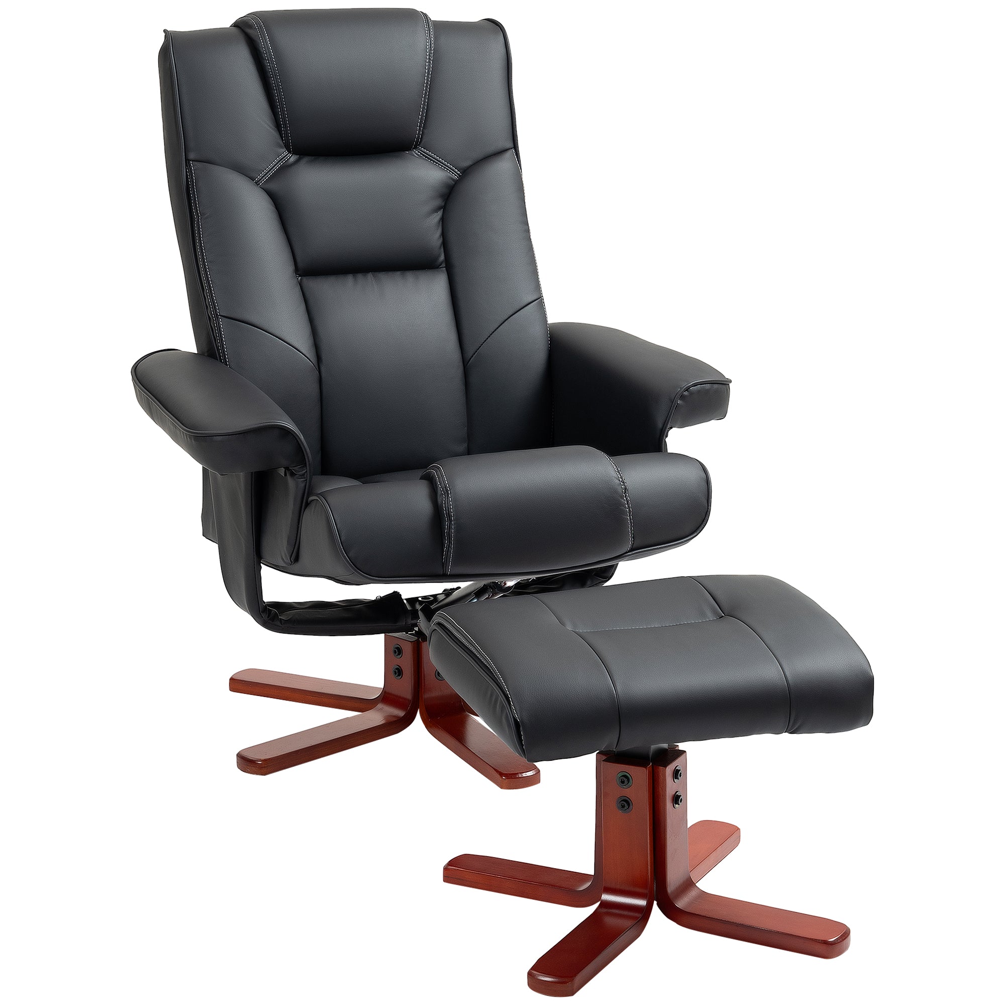 HOMCOM Faux Leather Manual Recliner and Footstool Set - Black 