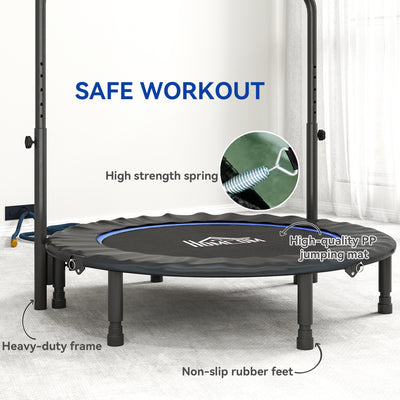 HOMCOM 45" Foldable Mini Fitness Trampoline, with Adjustable Foam Handle, Blue 