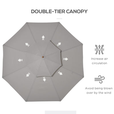 Outsunny 2.7m Elegant Wooden Frame Parasol Umbrella - Grey 