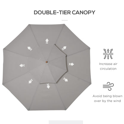 Outsunny 2.7m Elegant Wooden Frame Parasol Umbrella - Grey 