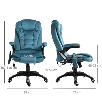 Vinsetto Massage Recliner Chair Heated Office Chair with Six Massage Points Velvet-Feel Fabric 360\'c2\'b0 Swivel Wheels Blue 