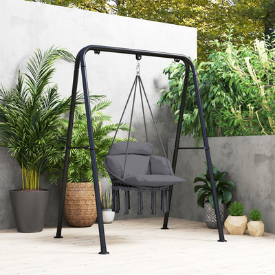 Outsunny Hanging Chair Outdoor Hammock Chair with Soft Cushion, Cotton Rope Boho Style Swing Chair, Hanging Garden Swing Seat for Indoor Outdoor, Dark Grey 