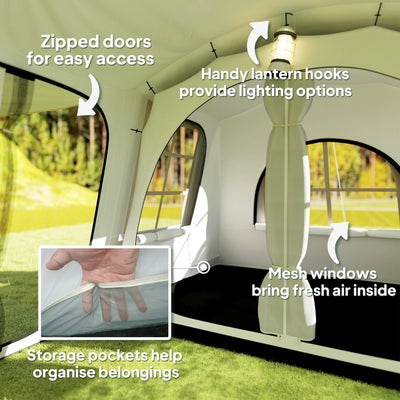 Outsunny 3-4 Man Tunnel Tent, Family Camping Tent with Porch, Bedroom and Living Area, Sewn in Groundsheet, 3000mm Waterproof, Portable with Bag for Hiking, Festival, Backpacking, Khaki 