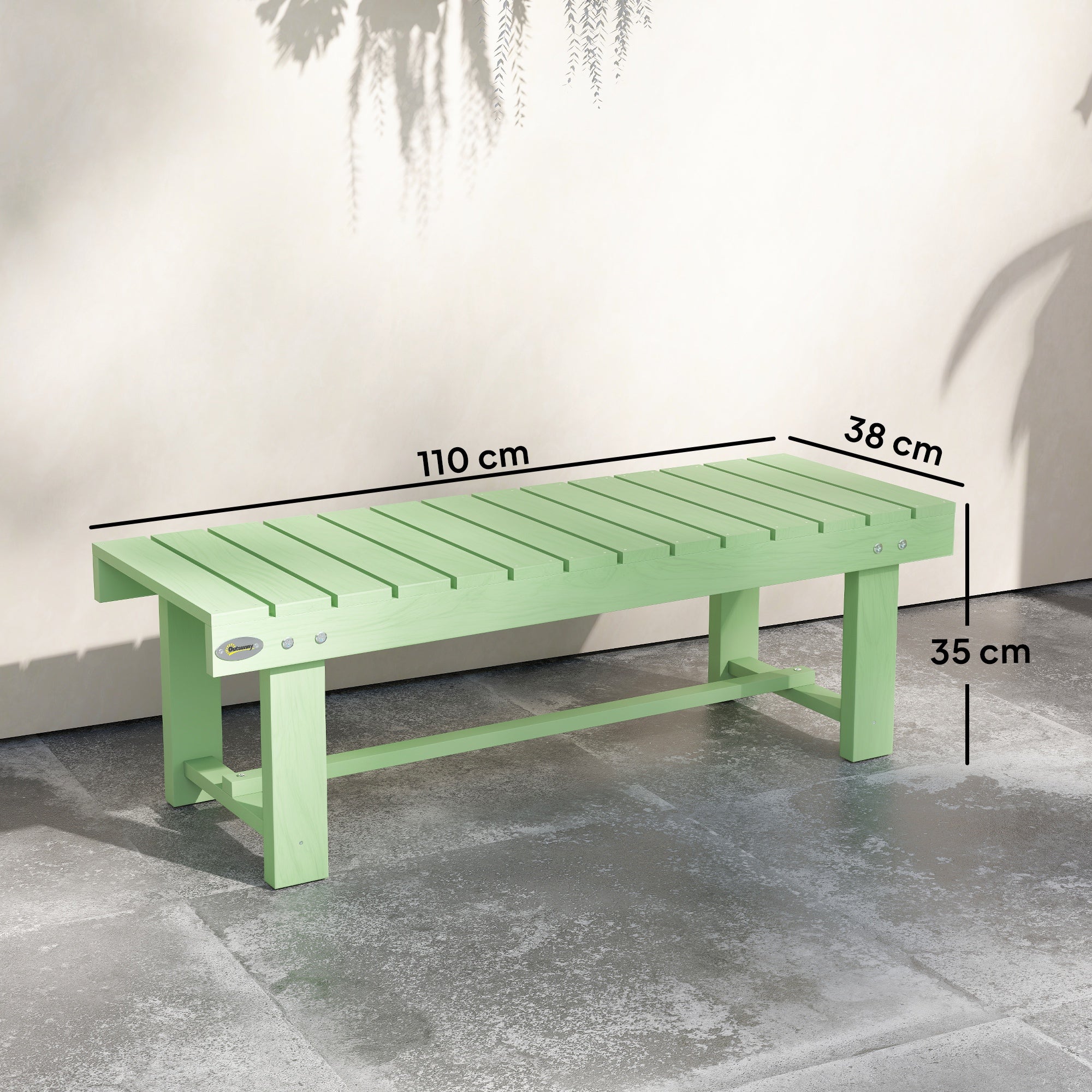 Outsunny Wooden Garden Bench, Backless Outdoor Loveseat with Slatted Seat, Light Green 