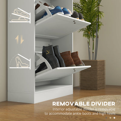 HOMCOM Modern Compact Three-Drawer Shoe Storage Cabinet - White 
