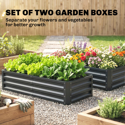 Outsunny Set of 2 Raised Beds for Garden, Galvanised Outdoor Planters for Herbs Vegetables, Use for Patio Balcony, Grey 