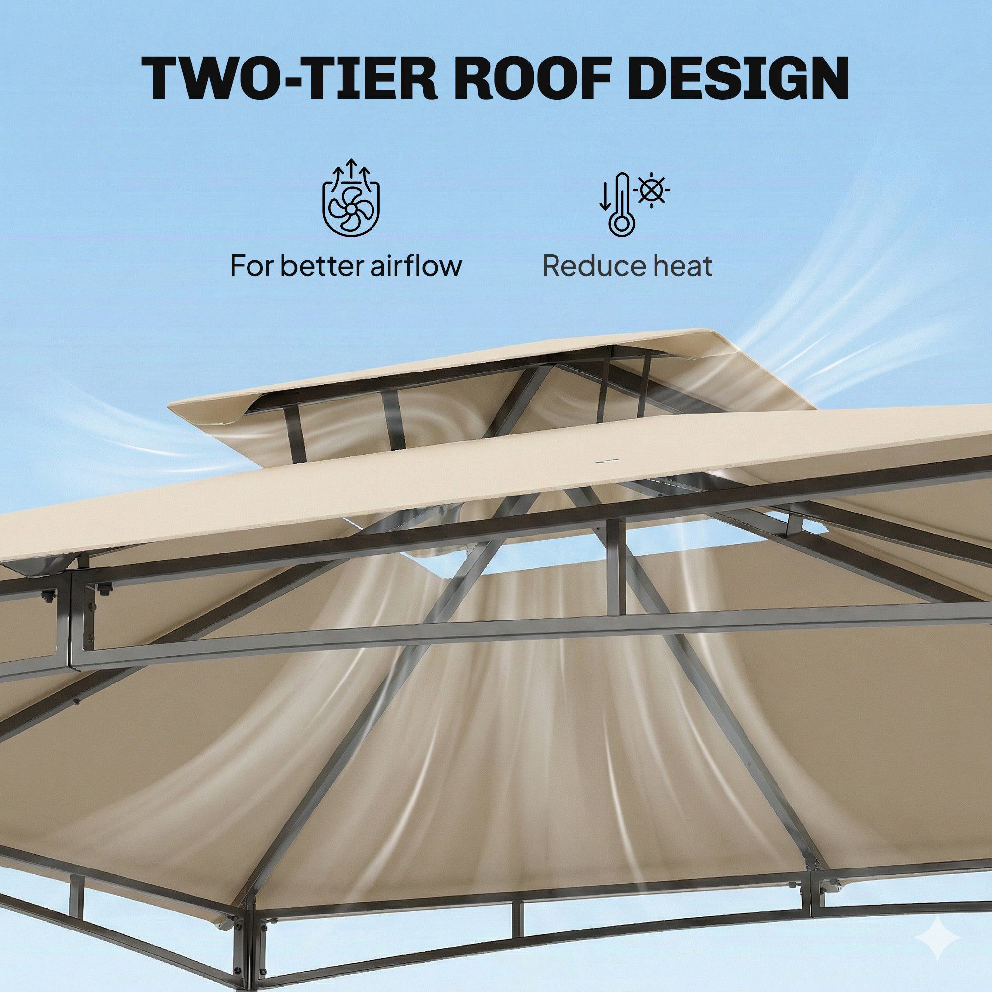 Outsunny 3 x 3 m Gazebo, Garden Gazebo with 2-Tier Roof, Metal Frame, Khaki 