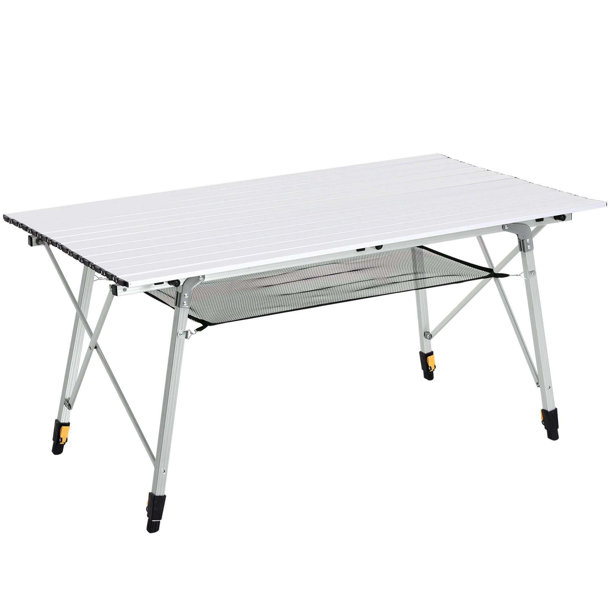 Outsunny 4FT Folding Aluminium Picnic Table Portable Camping BBQ Table Roll Up Top Mesh Layer Rack with Carrying Bag 