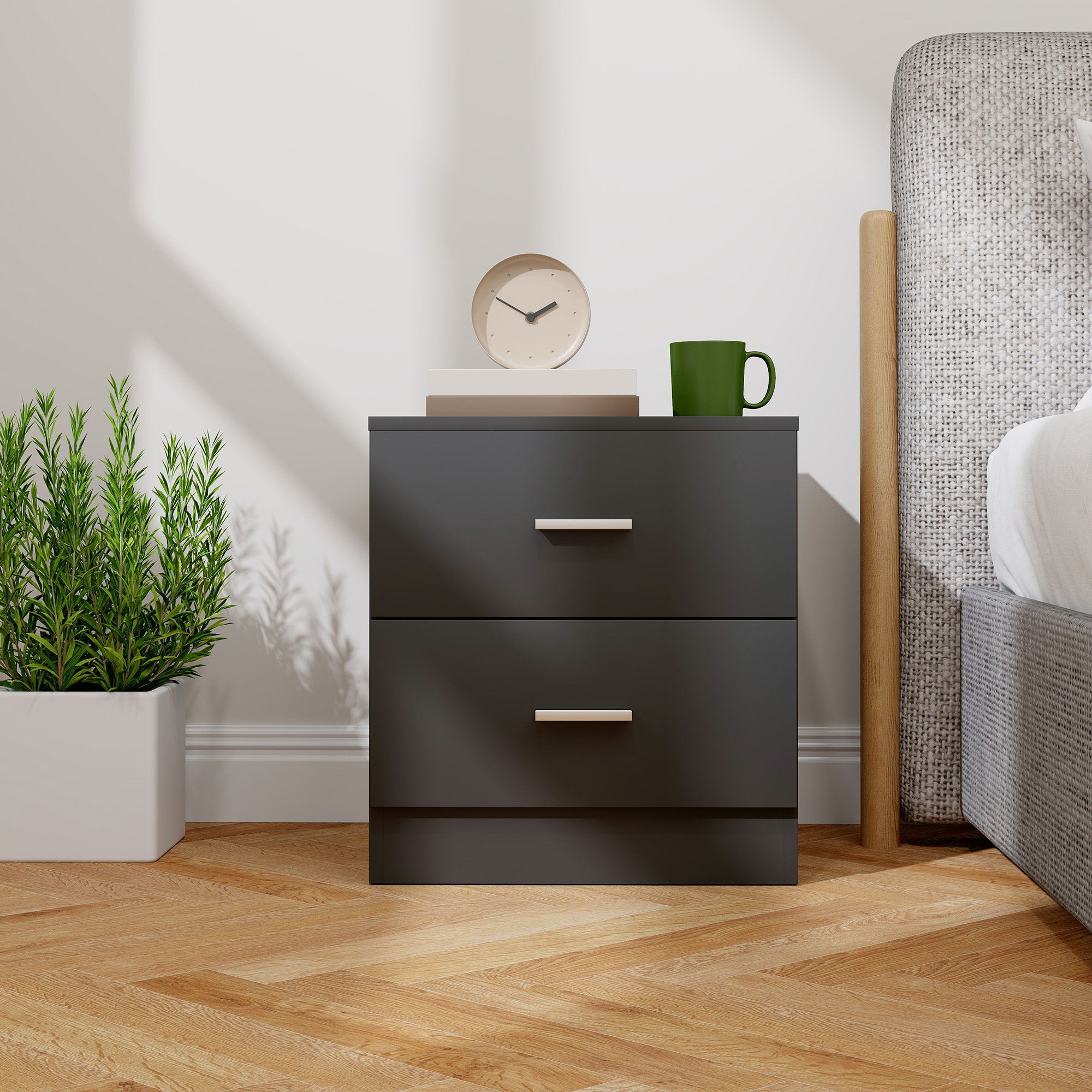 HOMCOM Modern Bedside Table, Beside Cabinet with 2 Drawers, for Bedroom, Living Room, Black 