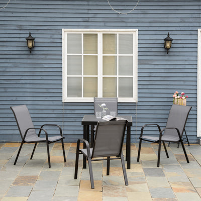 Outsunny Set of Four Stackable Mesh Seat Chairs - Dark Grey 