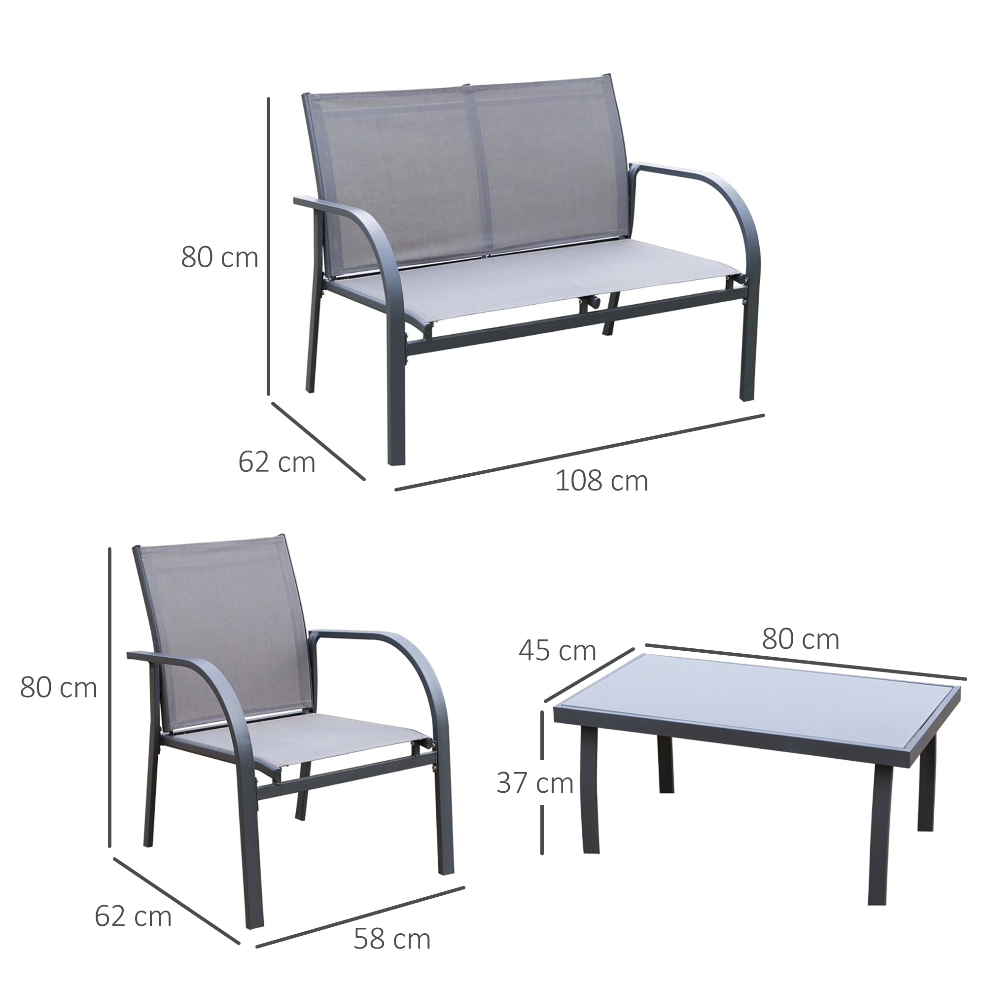 Outsunny Four-Piece Minimal Garden Patio Set - Grey 