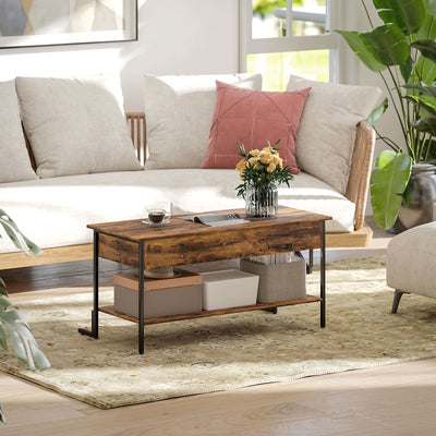 HOMCOM Lift-Top Coffee Table, with Storage - Rustic Brown 