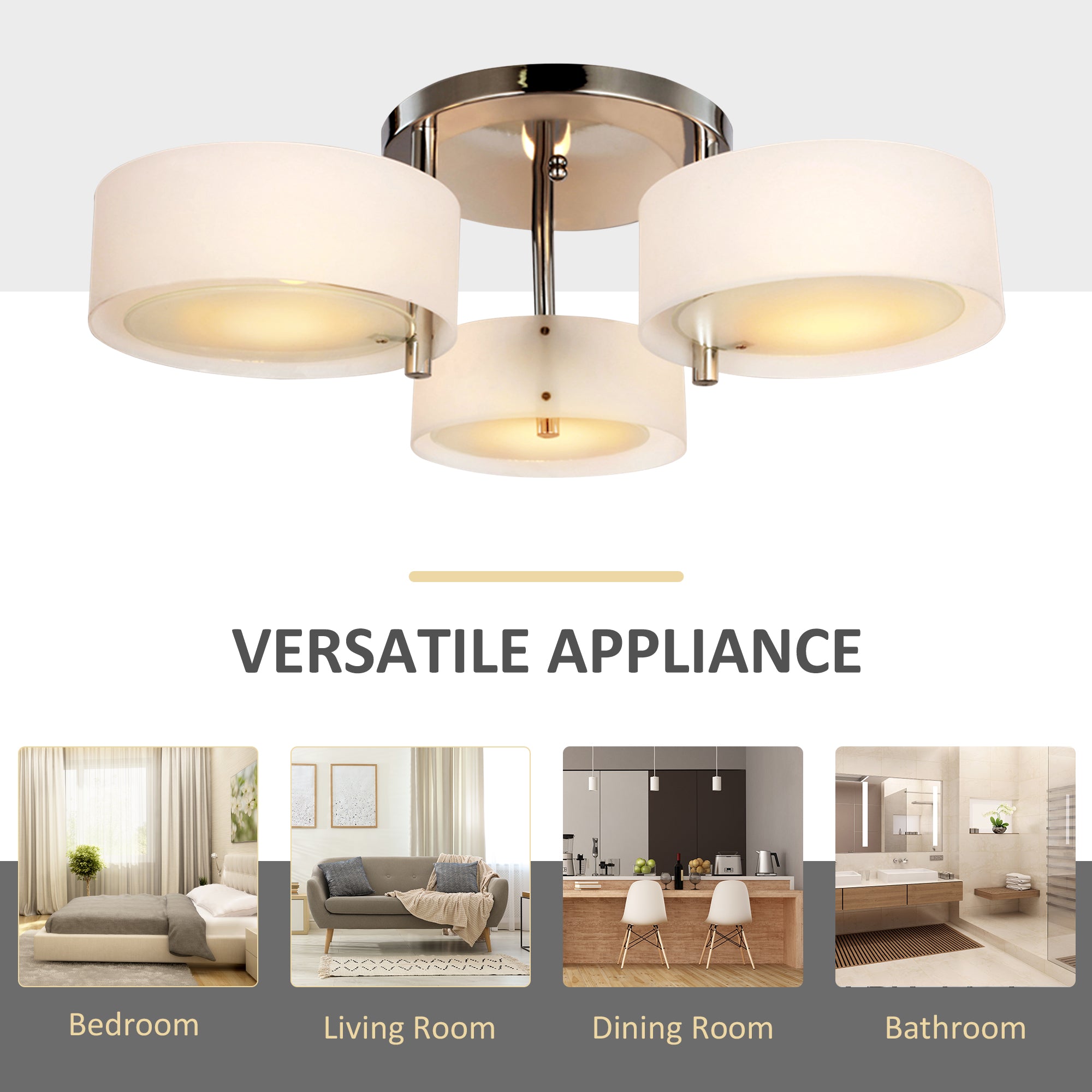HOMCOM Acrylic Lamp Indoor 3 Light Pendant Chandelier Flush Mount Office Living Room Bedroom w/ Chrome Finish 