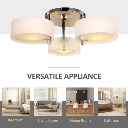 HOMCOM Acrylic Lamp Indoor 3 Light Pendant Chandelier Flush Mount Office Living Room Bedroom w/ Chrome Finish 