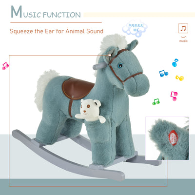 HOMCOM Kids Plush Ride-On Rocking Horse Toy Rocker with Plush Toy Realistic Sounds for Child 18-36 Months Blue 