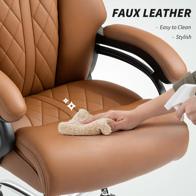 HOMCOM Spring Padded Faux Leather Office Chair - Light Brown 