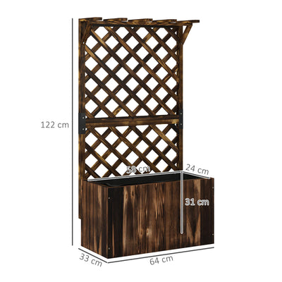 Outsunny Wooden Planter with Trellis, Freestanding Raised Garden Bed with Drainage Holes, Outdoor Planter Box with Liner for Vegetables, Herbs and Flowers, Carbonised 