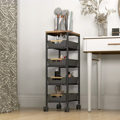 HOMCOM 5-Tier Storage Trolley on Wheels - Black 
