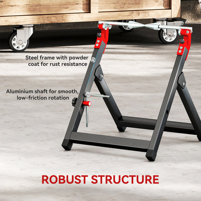 HOMCOM Foldable Motorcycle Wheel Balancer Truing Stand with Spoke Wrench, Steel Bike Tyre Rim Balancing Stand with Aluminium Shaft, Fits Wheels up to 23" in Diameter, 5" in Width, Black 