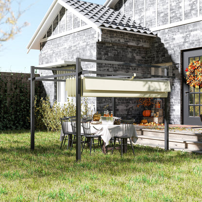 Outsunny 3 x 3m Aluminium Pergola, with Retractable Roof - Grey/Khaki 