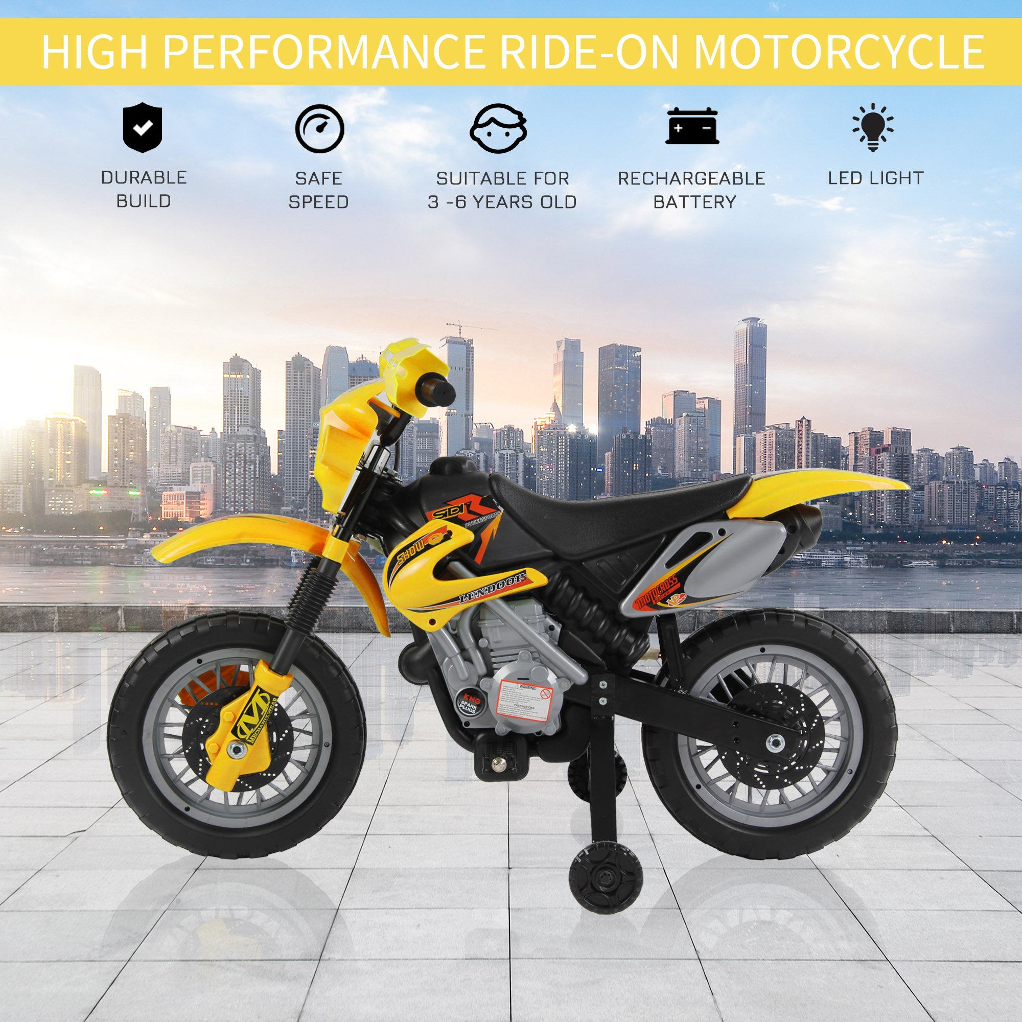 HOMCOM Electric Motorcycle for Kids Ride on Toys-Yellow 