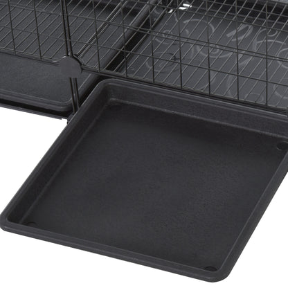 PawHut 3 Level DIY Pet Playpen Metal Small Animal Cage Rabbit Ferret Chinchillas Cage 4 Doors Bottom Trays Black 