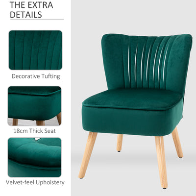 HOMCOM Velvet Accent Chair Occasional Tub Seat Padding Curved Back with Wood Frame Legs Home Furniture Set of 2 Green 