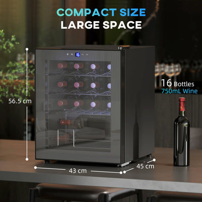 HOMCOM 42L 16-Bottle Wine Cooler Fridge - Black 