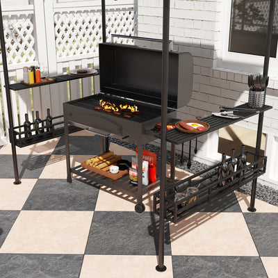 Outsunny 150 x 240cm BBQ Grill Gazebo, with Shelves - Grey 