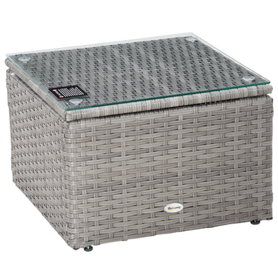 Outsunny 3 Pieces Outdoor PE Rattan Sofa Set, Patio Wicker Conversation Chaise Lounge Furniture w/ Tempered Glass Table-top & Soft Padded Cushion for Garden, Backyard, Lawn, Grey 