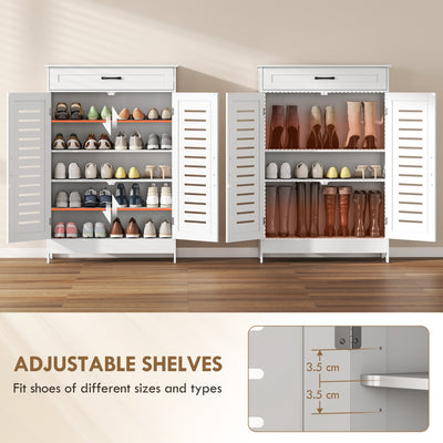 HOMCOM Shoe Cabinet with Louvered Doors, Modern Shoe Storage Cabinet with Drawer and Adjustable Shelves, White 